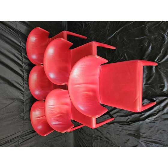 Image 1 of Set of 6 vintage red Hola 367 model chairs by Hannes Wettstein for Cassina