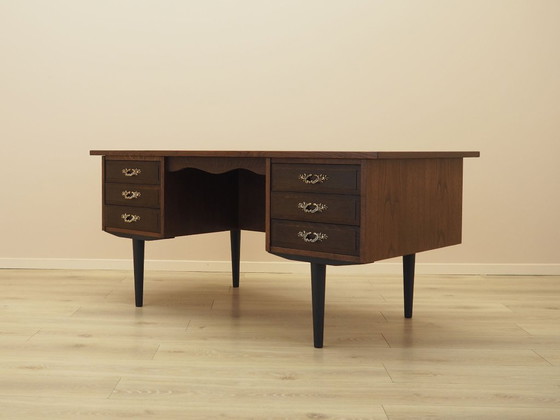 Danish Walnut Veneered Desk with Six Drawers, 1960s – Wood (photo 6 of 12)