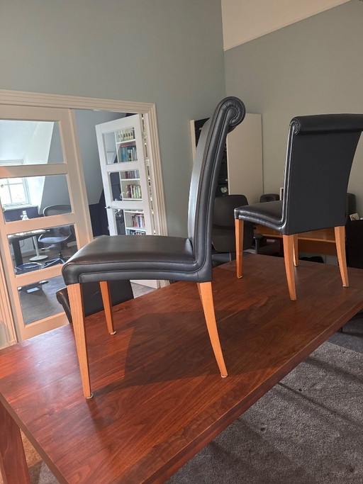 4 Poltra Frau blauw lederen eetkamerstoelen