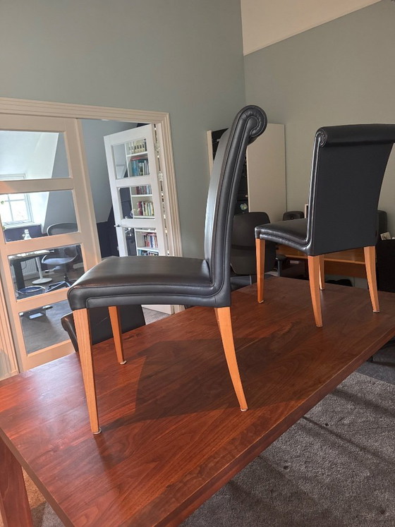 Image 1 of 4 Poltra Frau blauw lederen eetkamerstoelen