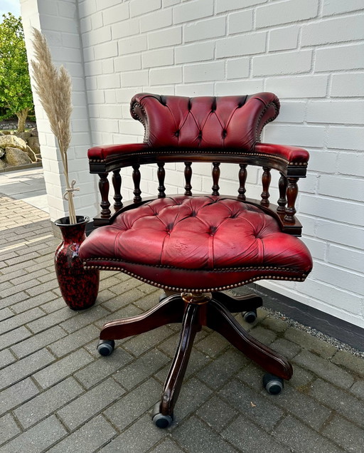 Sillón de Capitán Chesterfield Inglés Vintage Silla de Oficina Caoba