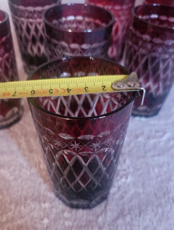 Image 1 of Esclusivo set di bicchieri in cristallo di Boemia - Rosso rubino tagliato a trasparente