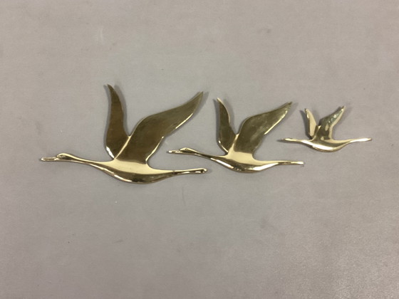 Image 1 of Decorazione da parete in ottone vintage con oche e anatre, anni Settanta