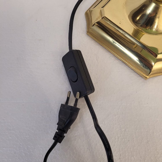 Image 1 of Tafellamp / bankierslamp, verguld messing en glas, vintage, jaren 70 – Spanje