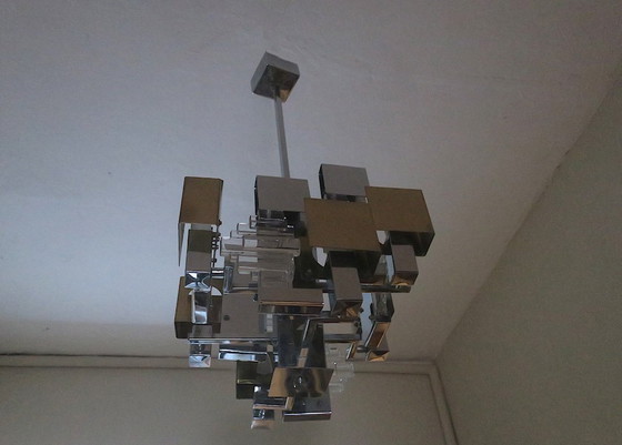 Image 1 of Italian Modern Cubist Chandelier Sciolari, 1960s