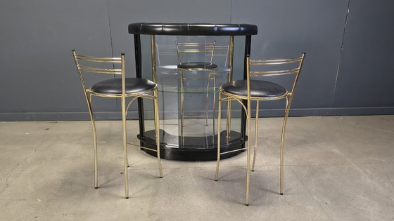 Image 1 of Hollywood-Regency-Bar mit drei Barhockern, 1970er Jahre – Italien