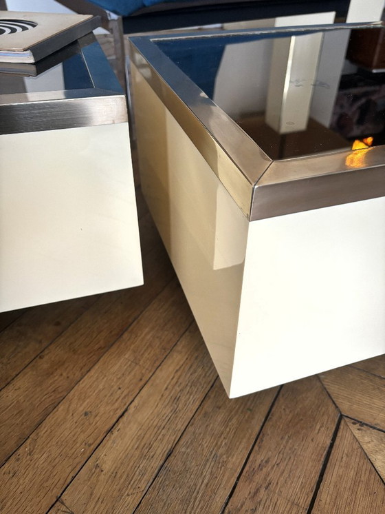 Image 1 of Duo of cream lacquer coffee table, end of sofa. 1970