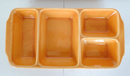 Plat Divisé Vintage Boch Frères Jaune Ocre – Plat à Apéritif Mid-Century Modern (Années 50/60)