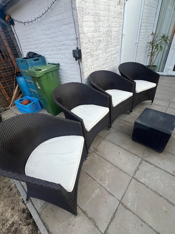 Image 1 of Exclusive Garden Set: 4 John Lewis Bucket Chairs + Stool (Wicker)