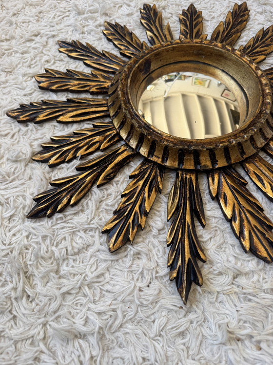 Image 1 of Antique Gold Sunburst Convex Mirror