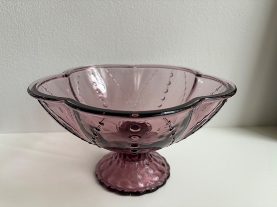Image 1 of Vintage IKEA amethyst purple glass bowl on a stand