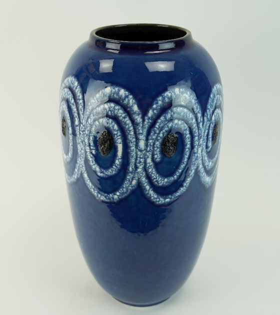 Image 1 of scheurich mid century ceramic VASE shades of blue white swirl pattern fat lava model no. 546-41