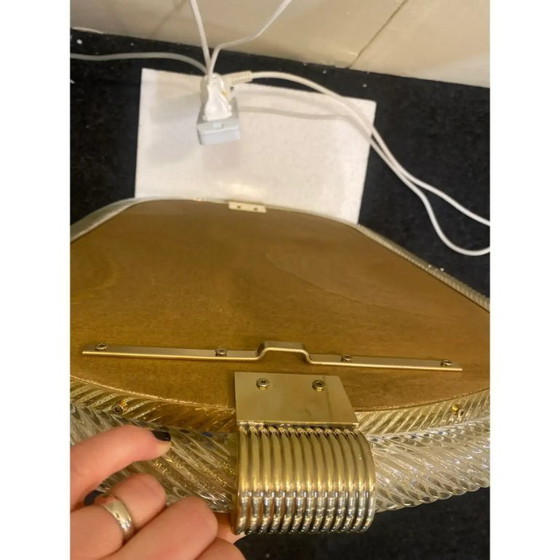 Image 1 of Specchio da parete in vetro di Murano con lavorazione a Torchon "Torciglione", ispirato a Barovier