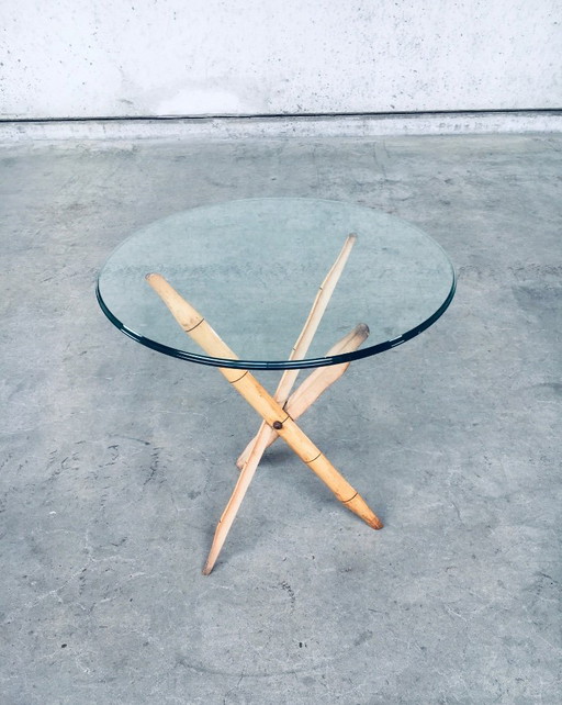 Vintage 1970's Design Faux Bamboo Folding Tripod Side Table
