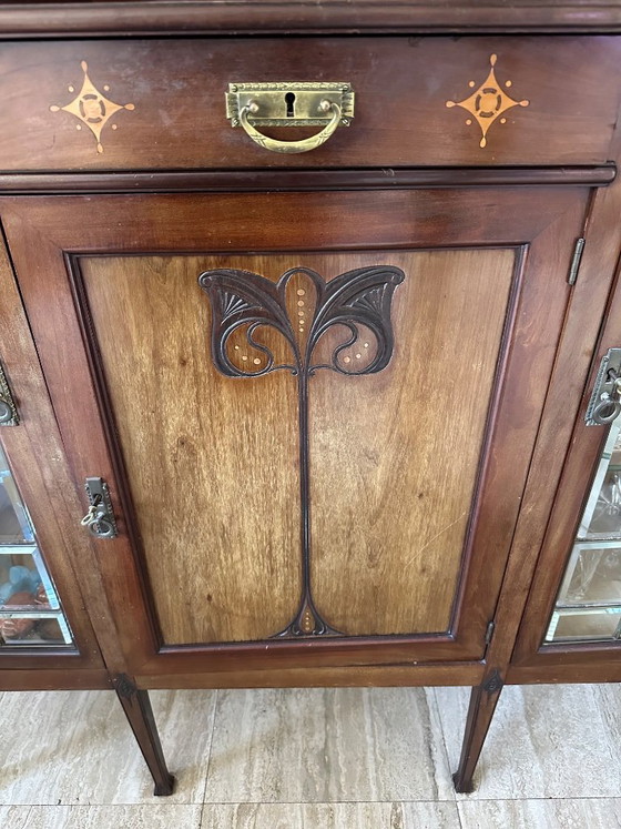 Antieke Art Nouveau Pronkkast/Vitrinekast Met Spiegel – Vitrinekasten, Glass, Wood (photo 6 of 42)