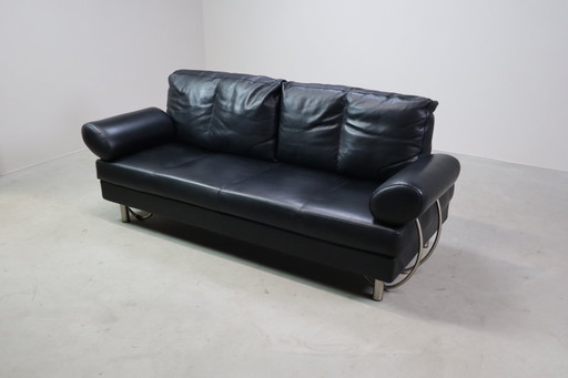 Canapé/lit de repos Zanotta "Europa" en cuir noir, Italie 1988