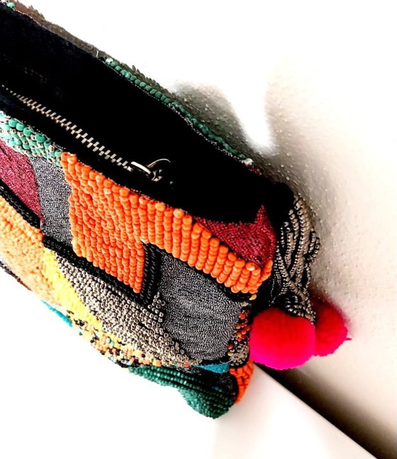 Image 1 of Handmade Beaded Clutch – Colorful Boho Purse with Tassels – Unique Evening BagJulklapp,Christmasgift