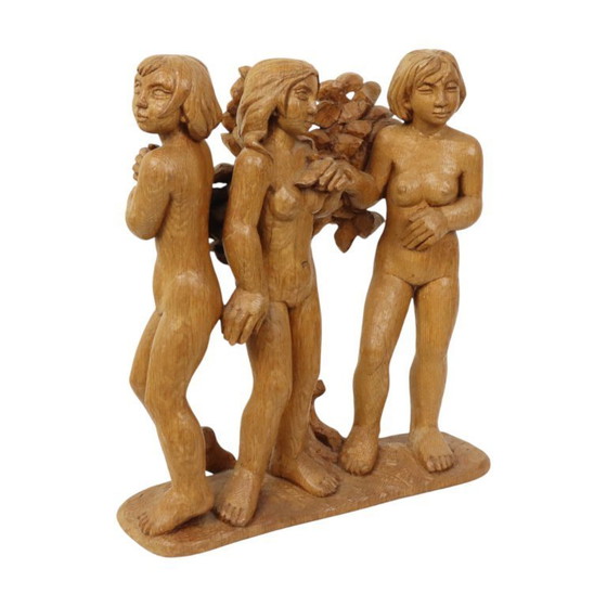 Image 1 of Estatua de roble, mujer desnuda, Fonteyne