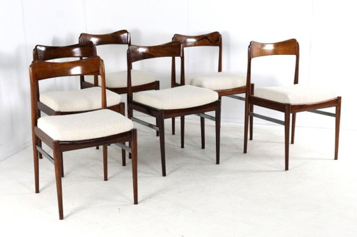 Juego de 6 sillas de comedor de palisandro, nuevas, tapizadas, estilo vintage. – eetkamerstoelen, Wood