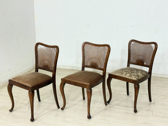 Image 1 of Juego de 3 sillas Chippendale / Sillas de comedor antiguas – circa 1920