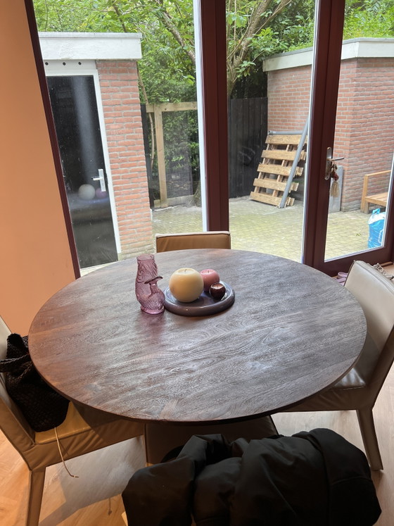 Image 1 of Walnut wood round dining table