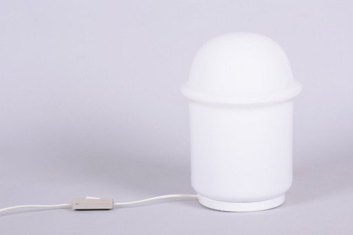 Restored Mid-Century Table Lamp, Lacquered Metal, Opal Glass, Czech, 1960s