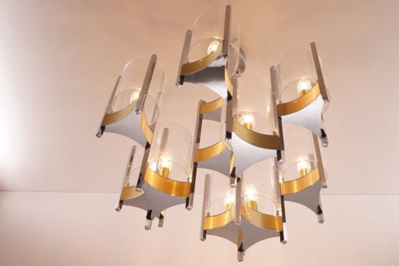 Lampadario vintage in cromo e ottone di Sciolari – Illuminazione, Vetro (photo 2 of 7)
