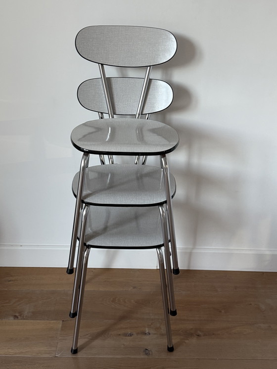 Image 1 of Set van 3 Vintage Design Stoelen – Ovale Rug – Grijs Formica
