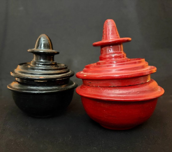 Two Burmese Alms Bowls, Burmese Lacquerware, Decorative Objects, Bamboo, Black, Aziatisch (photo 12 of 13)