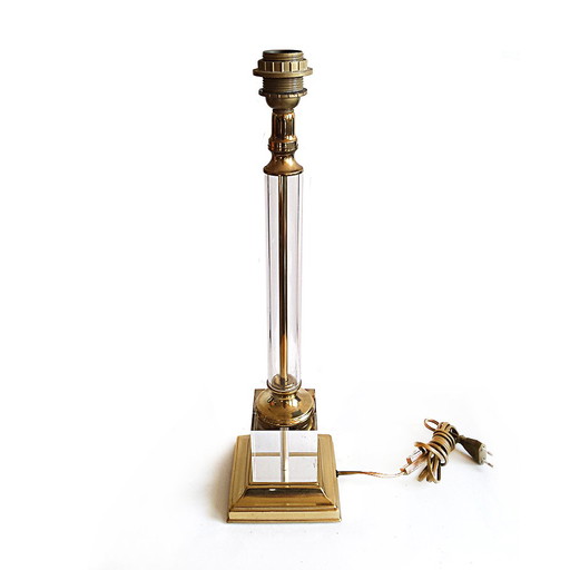 Mid-Century French Acrylic Glass and Brass Table Lamp