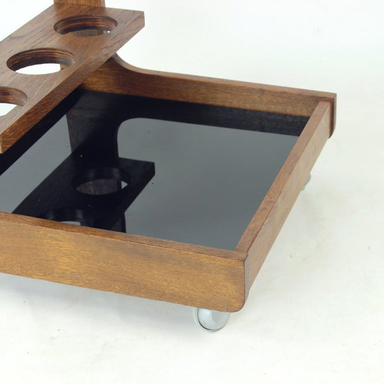 Carrito de bar de madera Mid Century Modern con cristal opalino negro, años 60 – Mueble bar, Wood, Klassiek (photo 9 of 9)