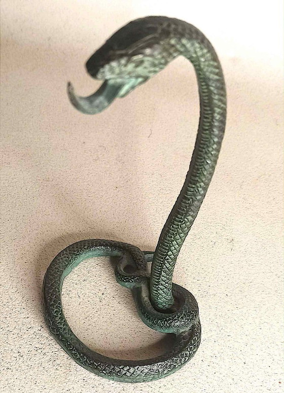Image 1 of Cobra Bronze Pocket Watch Holder by Edgar Brandt, Art Deco Style