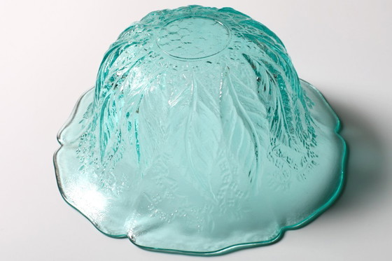 Image 1 of Vintage Teal Glass Fruit Bowl: Mid-Century Modern Pukeberg Sweden