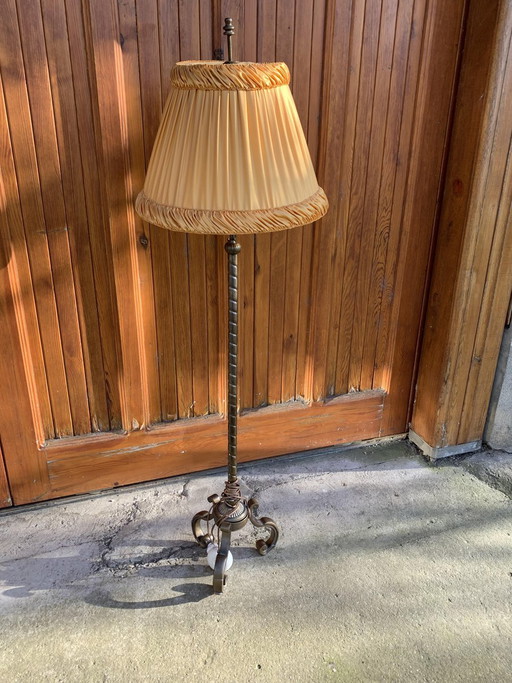 Art Deco metalen Vloerlamp met stoffen kap, jaren 50