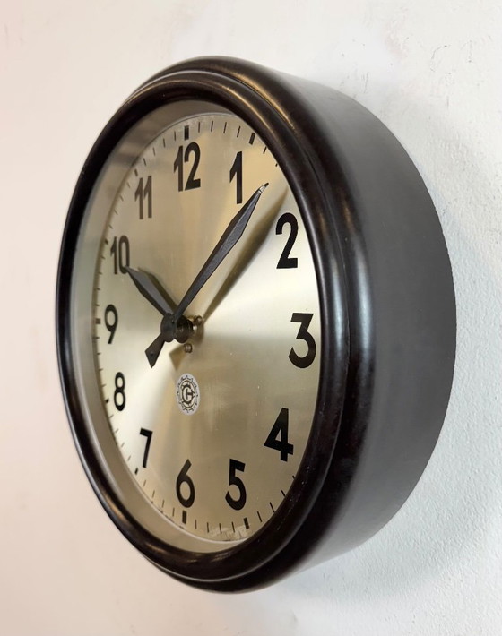 Image 1 of Industrial Brown Bakelite Factory Wall Clock from Chronotechna, 1960s