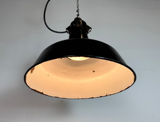 Image 1 of Industrial Black Enamel Factory Lamp with Cast Iron Top, 1950s