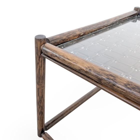 Image 1 of Salontafel van bamboe uit het midden van de vorige eeuw, bijzettafel met glas in vintage stijl