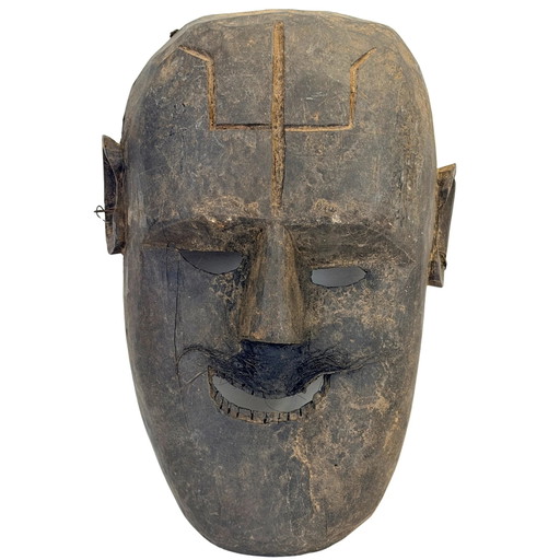 Máscara de chamán nepalí antigua con pelo y marca ritual – c. 1900–1930