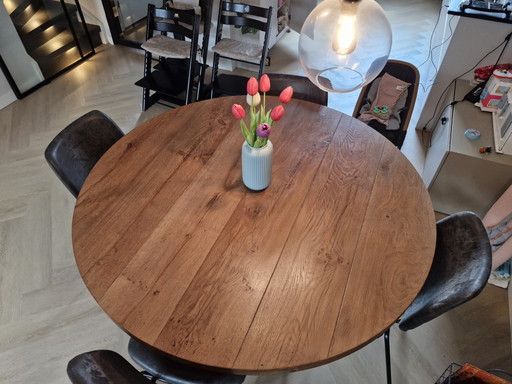 Tavolo da pranzo rotondo in rovere rustico (Ø 140 cm) - Laccato naturale – eettafels, Wood, Metal (photo 2 of 5)