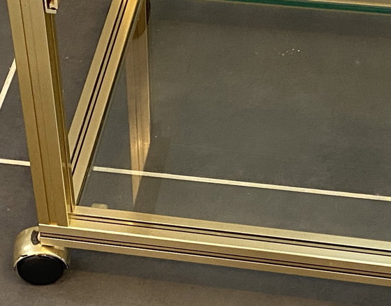 Image 1 of Meuble rangement télé hifi vidéo métal doré verre Pierre Vandel Paris 1970 vintage