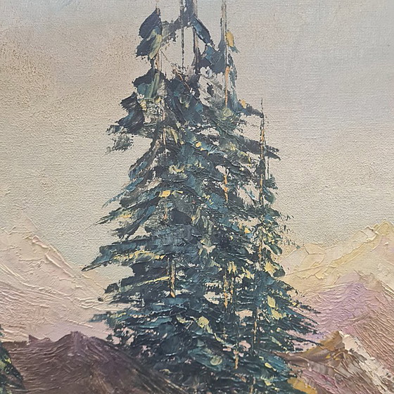 Image 1 of Peinture vintage de paysage de montagne par Batoni, milieu du 20e siècle