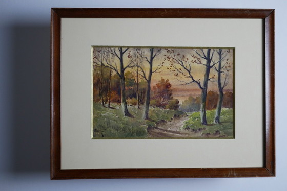 Image 1 of François-Joseph GIROT. Autumn Landscapes. Pair of framed watercolors.