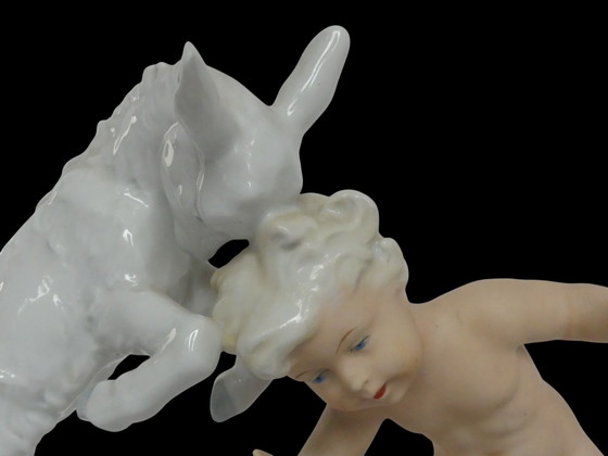 Image 1 of Schaubach art deco porcelain figurine putto with goat UK1aEb