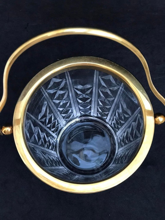 Image 1 of Cubitera de cristal y metal dorado Val Saint Lambert
