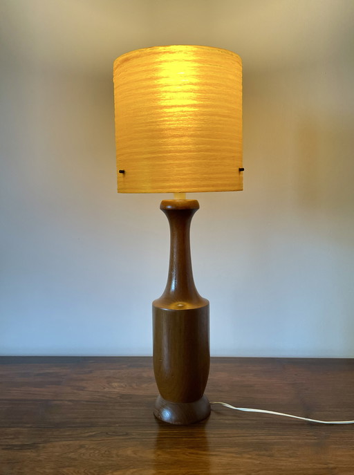 1970s Vintage teak table lamp with fibreglass shade