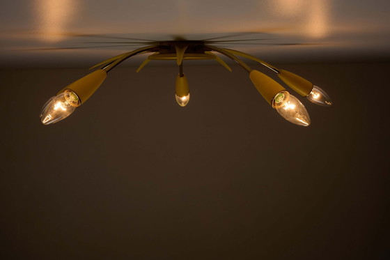 Lámpara de Techo Sputnik Amarilla Mid-Century, Plafones, Metal, Latón, Amarillo, Mid Century Modern (foto 6 de 6)