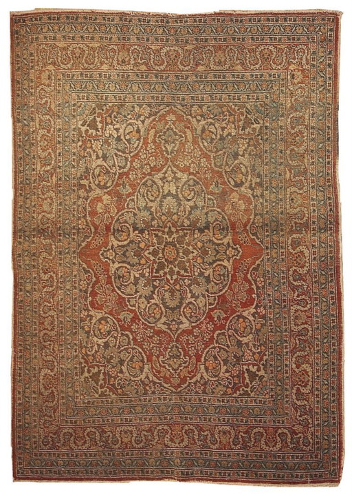 Alfombra persa Tabriz antigua hecha a mano, 128 cm x 179 cm (4,2' x 5,9'), década de 1920 - 1B154