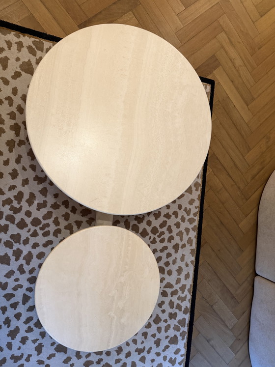 Image 1 of Round travertine coffee table