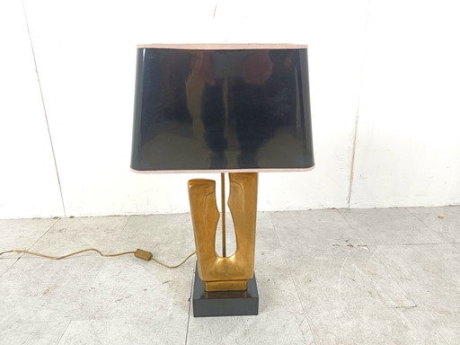 Lampada da tavolo in ottone di metà secolo