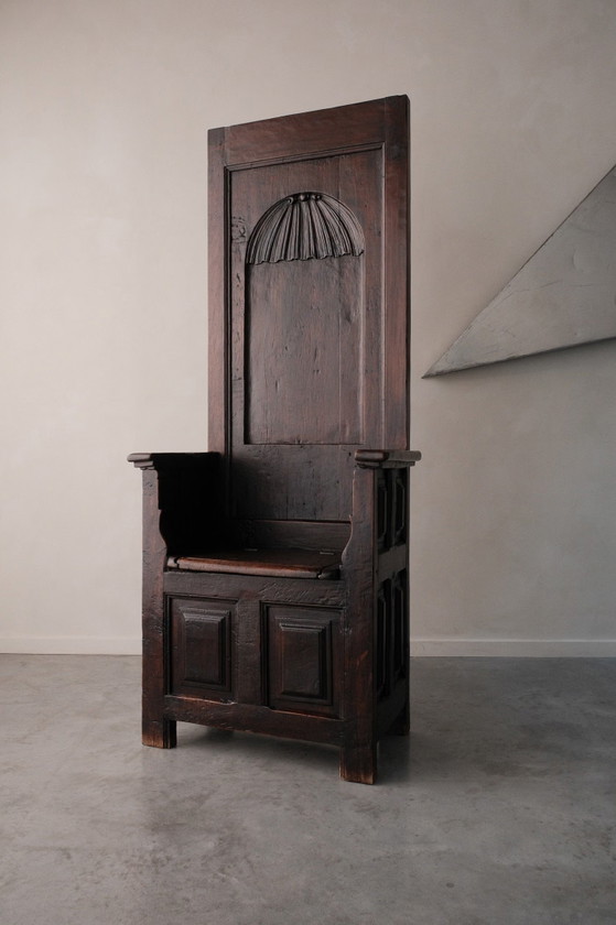 Renaissance eiken troonzetel, Fauteuils, Hout, Bruin (foto 10 van 10)